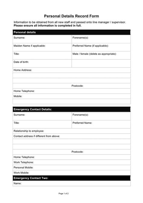 epersonal record form